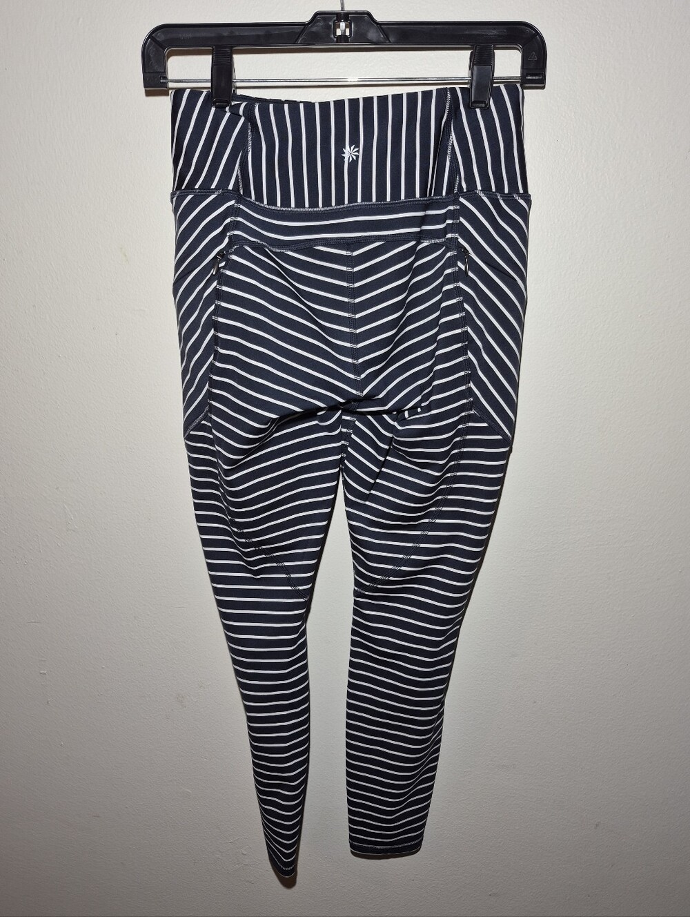 S) Athleta Contender 7/8 Navy & White Compression Leggings View 2